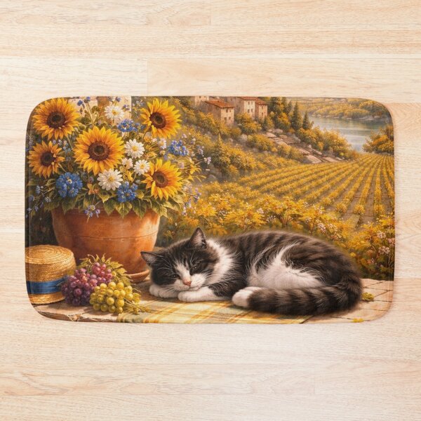 Item preview, Sleeping Cat on Stone Terrace with Tuscan View designed and sold by Pioneer Spirit Market.