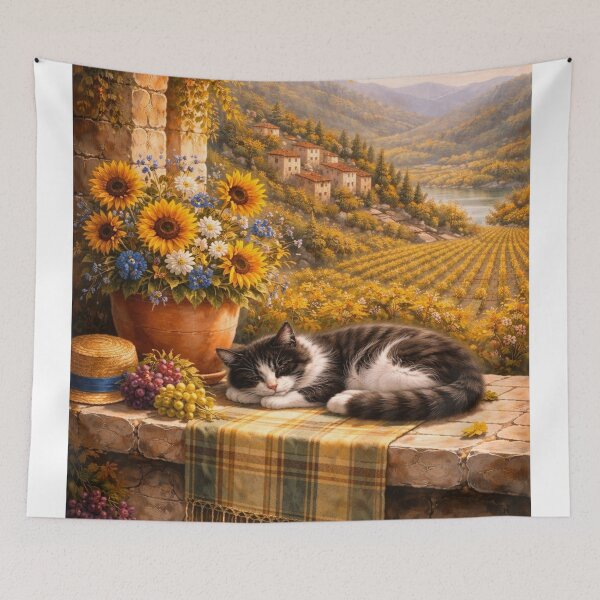 Item preview, Sleeping Cat on Stone Terrace with Tuscan View designed and sold by Pioneer Spirit Market.