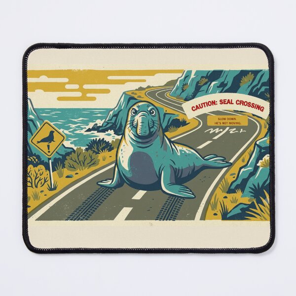 Item preview, Caution Seal Crossing Retro Travel Poster Design designed and sold by NKWealthDesign.