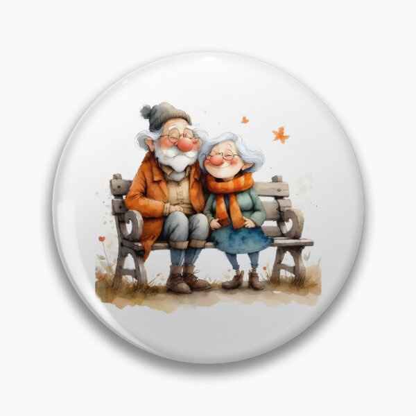 Item preview, Autumnal park bench with elderly couple – Grandpa and Grandma – Warmhearted design designed and sold by Connys Colorful World.