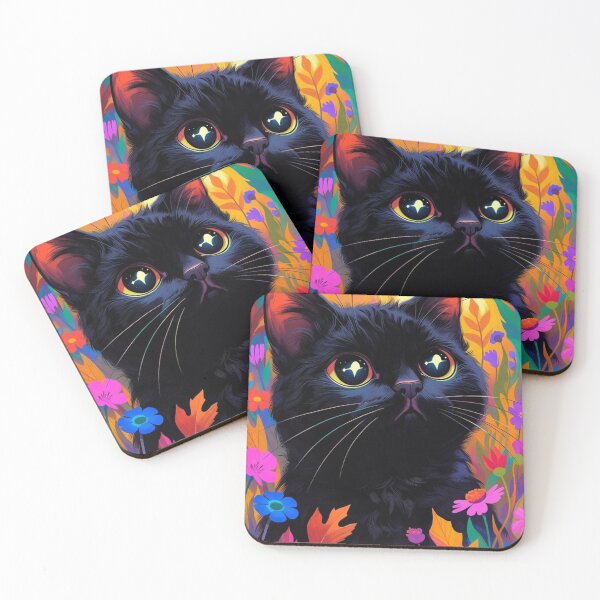 Item preview, Black Cat with Starry Eyes in Colorful Leaves designed and sold by Pioneer Spirit Market.