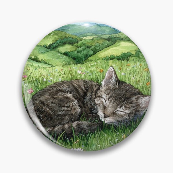 Item preview, Sleeping Cat in Flower Meadow Watercolor designed and sold by Pioneer Spirit Market.