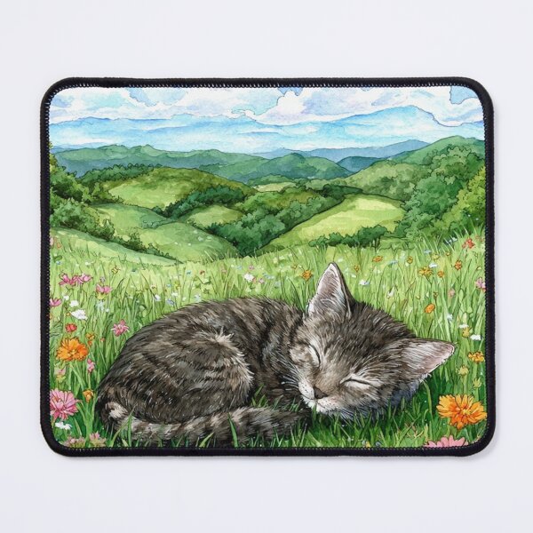 Item preview, Sleeping Cat in Flower Meadow Watercolor designed and sold by Pioneer Spirit Market.