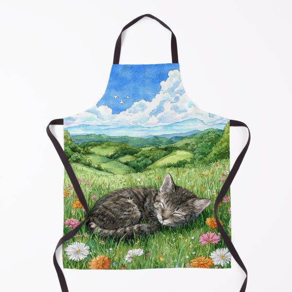 Item preview, Sleeping Cat in Flower Meadow Watercolor designed and sold by Pioneer Spirit Market.