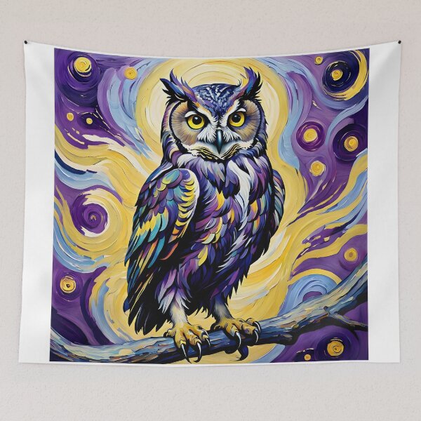 Item preview, Vibrant Blue and Purple Owl on a Starry Night designed and sold by Shelley Loewnau-Jones Studio.