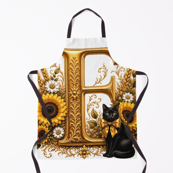 Item preview, Letter E Floral Monogram with Black Cat, Sunflower & Gold Botanical Initial | Elegant Alphabet Art designed and sold by MoodLay.