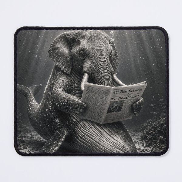 Item preview, Elephant Whale Hybrid Reading Newspaper Underwater | Surreal Ocean Wildlife Art designed and sold by HOUSE OF TIST.