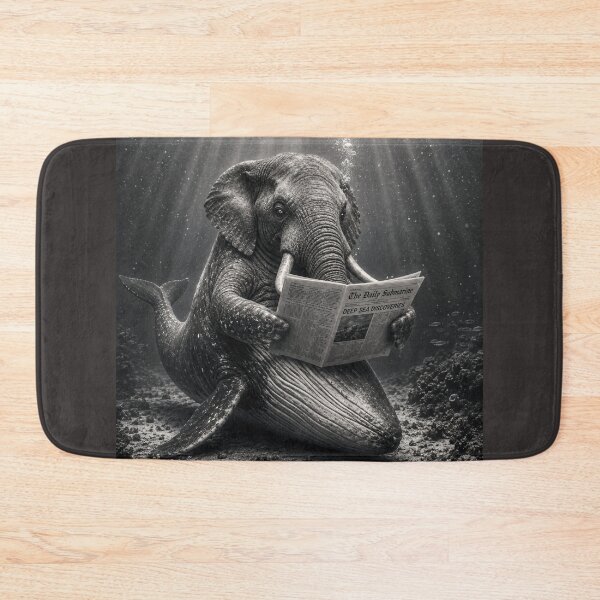 Item preview, Elephant Whale Hybrid Reading Newspaper Underwater | Surreal Ocean Wildlife Art designed and sold by HOUSE OF TIST.