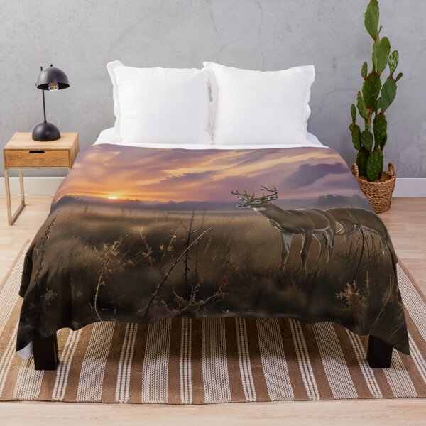 Item preview, Whitetail Deer Buck and Doe in Misty Meadow at Sunset designed and sold by RebelPawz.