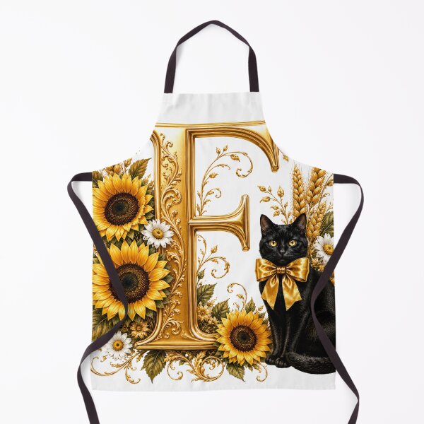 Item preview, Letter F Floral Monogram with Black Cat, Sunflower & Gold Botanical Initial | Elegant Alphabet Art designed and sold by MoodLay.