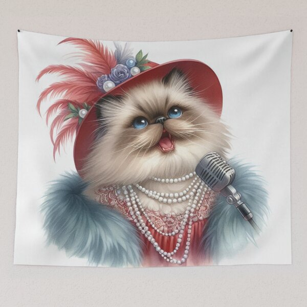Item preview, Himalayan Cat Singing in Red Hat and Pearls designed and sold by Pioneer Spirit Market.
