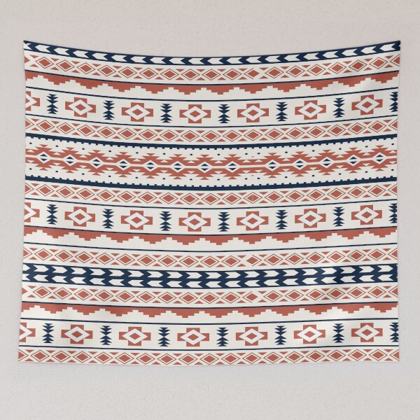 Item preview, Geometric Navajo Aztec Tribal Pattern in Terracotta and Navy Blue designed and sold by Bloerra.