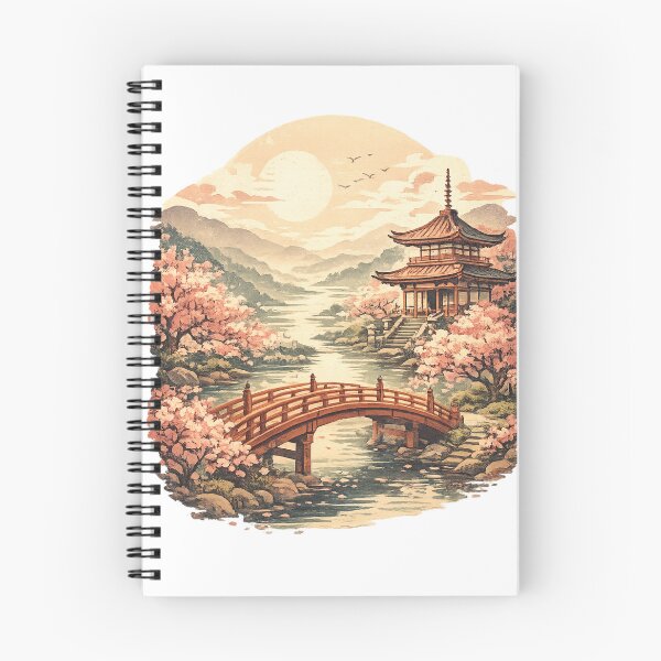 Item preview, Japanese Pagoda Temple with Cherry Blossoms - Asian Landscape Art designed and sold by irfanshikh.