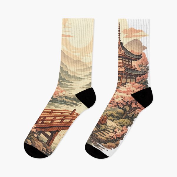 Item preview, Japanese Pagoda Temple with Cherry Blossoms - Asian Landscape Art designed and sold by irfanshikh.