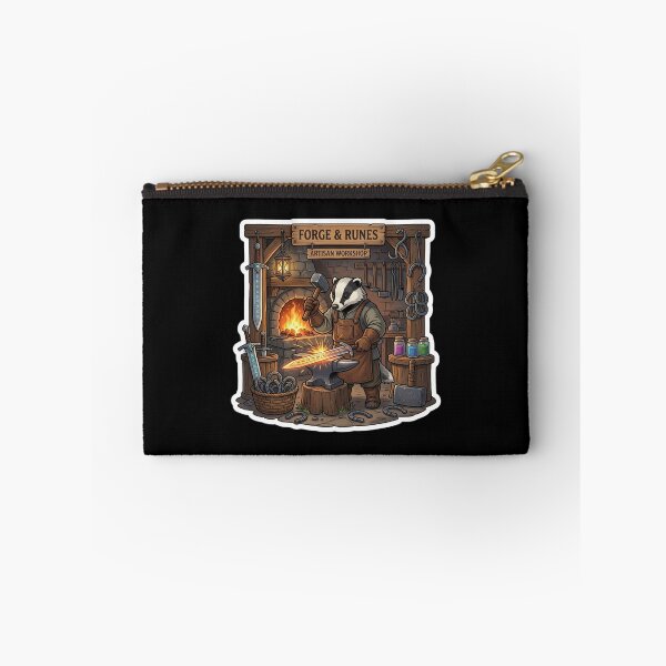 Item preview, Forge & Runes Artisan Workshop Sticker | Fantasy Badger Blacksmith | Medieval Swordsmith RPG Art designed and sold by MrDev.