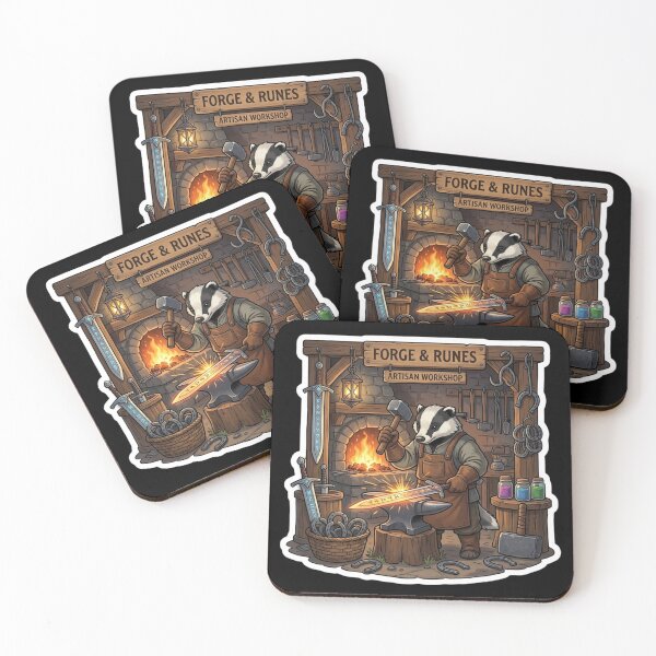 Item preview, Forge & Runes Artisan Workshop Sticker | Fantasy Badger Blacksmith | Medieval Swordsmith RPG Art designed and sold by MrDev.