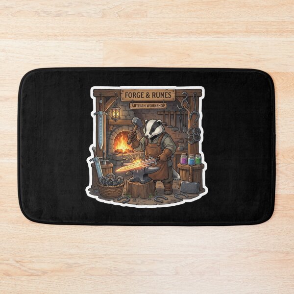 Item preview, Forge & Runes Artisan Workshop Sticker | Fantasy Badger Blacksmith | Medieval Swordsmith RPG Art designed and sold by MrDev.