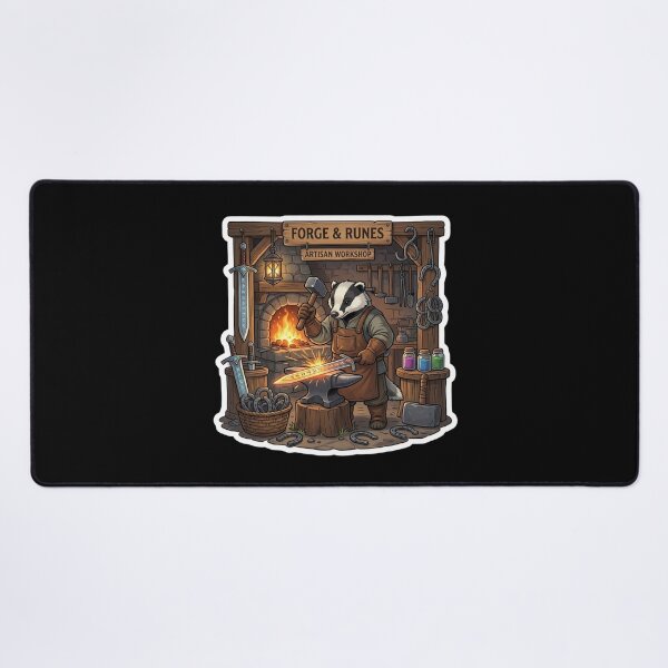Item preview, Forge & Runes Artisan Workshop Sticker | Fantasy Badger Blacksmith | Medieval Swordsmith RPG Art designed and sold by MrDev.