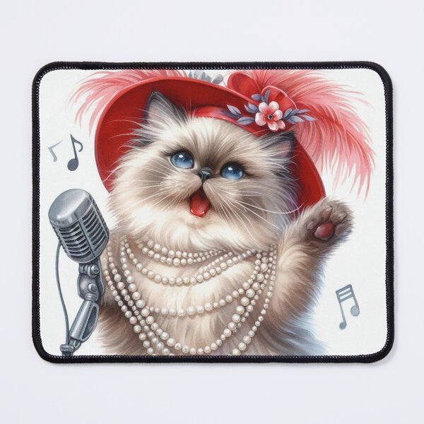 Item preview, Himalayan Cat Singing in Red Feather Hat designed and sold by Pioneer Spirit Market.