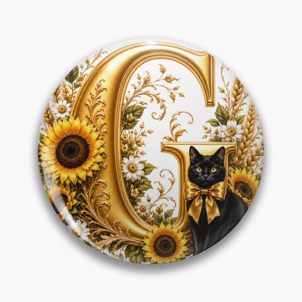 Item preview, Monograma floral com a letra G, gato preto, girassol e inicial botânica dourada | Arte elegante com o alfabeto designed and sold by MoodLay.