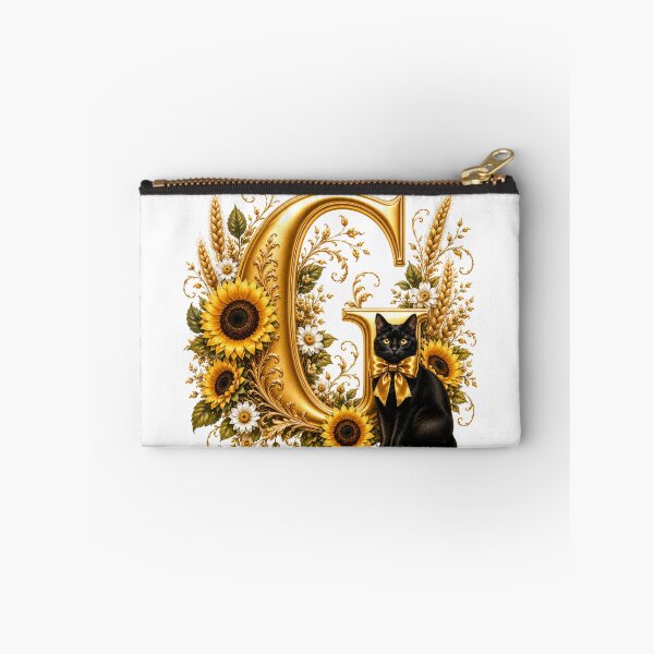 Item preview, Monograma floral com a letra G, gato preto, girassol e inicial botânica dourada | Arte elegante com o alfabeto designed and sold by MoodLay.