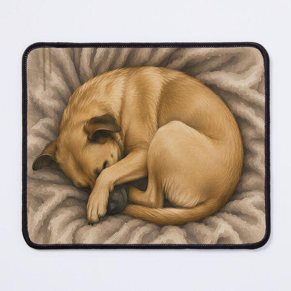Item preview, Sleeping Black Mouth Cur Puppy Curled Up in Blanket Watercolor Painting designed and sold by RebelPawz.