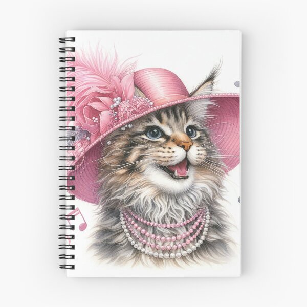 Item preview, Maine Coon Cat Singing in Pink Feather Hat designed and sold by Pioneer Spirit Market.