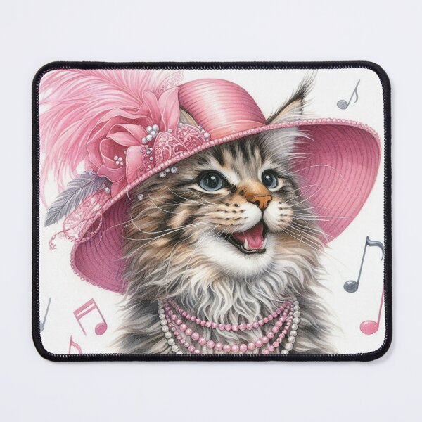 Item preview, Maine Coon Cat Singing in Pink Feather Hat designed and sold by Pioneer Spirit Market.