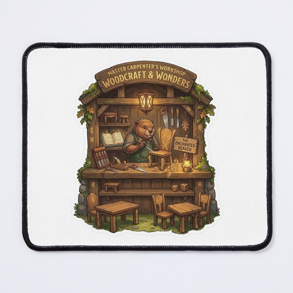 Item preview, Woodcraft & Wonders | Master Carpenter's Workshop | Enchanted Beaver Woodworker | Woodland Furniture Maker | Cottagecore Woodworking Gift designed and sold by MrDev.