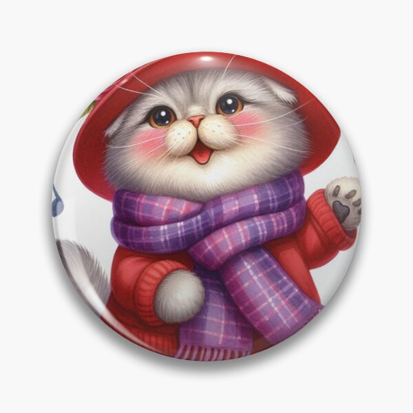 Item preview, Scottish Fold Cat Singing in Red Hat and Scarf designed and sold by Pioneer Spirit Market.