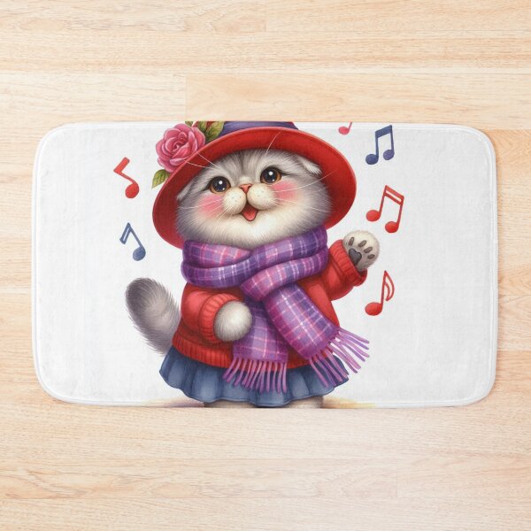 Item preview, Scottish Fold Cat Singing in Red Hat and Scarf designed and sold by Pioneer Spirit Market.