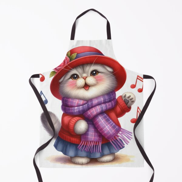 Item preview, Scottish Fold Cat Singing in Red Hat and Scarf designed and sold by Pioneer Spirit Market.