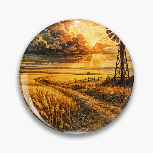 Item preview, Rural Windmill Prairie Sunset - Vintage Landscape Art designed and sold by irfanshikh.