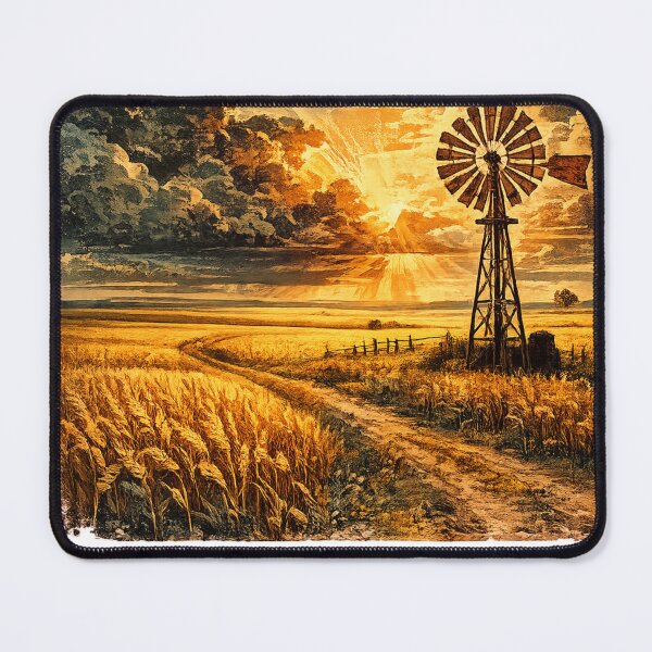 Item preview, Rural Windmill Prairie Sunset - Vintage Landscape Art designed and sold by irfanshikh.