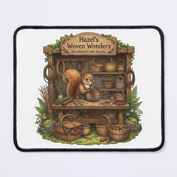 Item preview, Hazel's Woven Wonders | Woodland Craft Studio | Basket Weaving Squirrel | Cottagecore Fiber Arts | Rustic Handmade Basket Maker Gift designed and sold by MrDev.