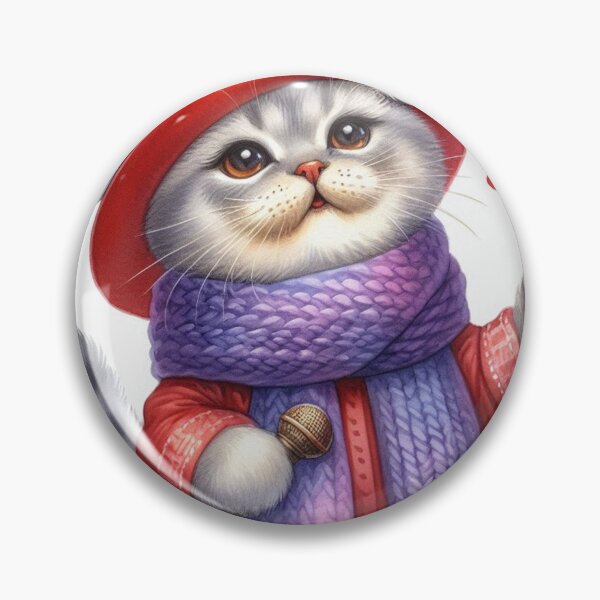 Item preview, Scottish Fold Cat Singing in Red Hat and Scarf designed and sold by Pioneer Spirit Market.
