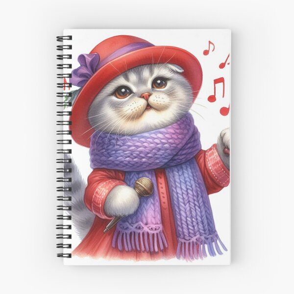 Item preview, Scottish Fold Cat Singing in Red Hat and Scarf designed and sold by Pioneer Spirit Market.