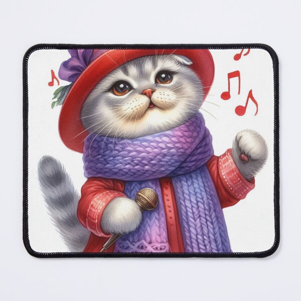 Item preview, Scottish Fold Cat Singing in Red Hat and Scarf designed and sold by Pioneer Spirit Market.