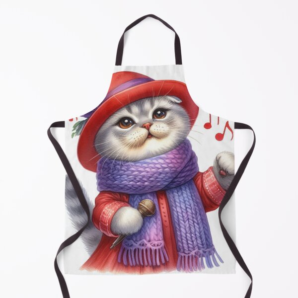 Item preview, Scottish Fold Cat Singing in Red Hat and Scarf designed and sold by Pioneer Spirit Market.