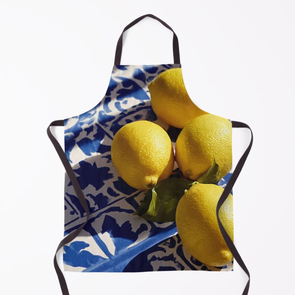 Item preview, Mediterranean lemon still life with blue tile coastal kitchen aesthetic designed and sold by JackrabbitPub.