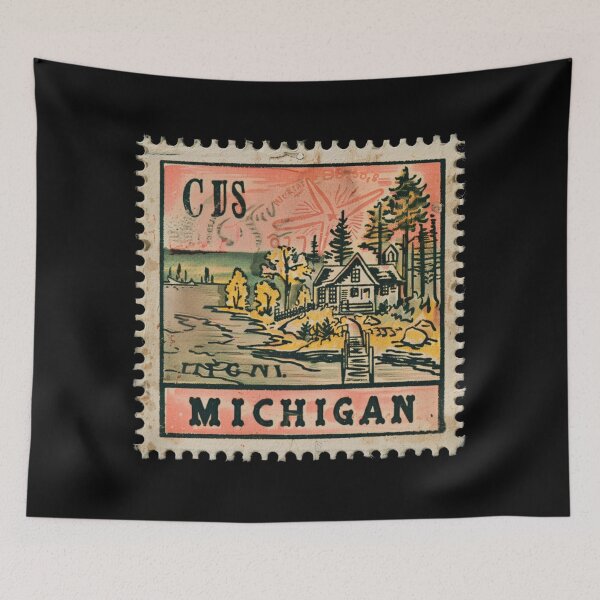 Item preview, Michigan Vintage Postage Stamp - Lakeside Cabin designed and sold by tiigerdad.