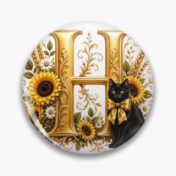 Item preview, Monograma floral com a letra H, gato preto, girassol e inicial botânica dourada | Arte elegante com o alfabeto designed and sold by MoodLay.