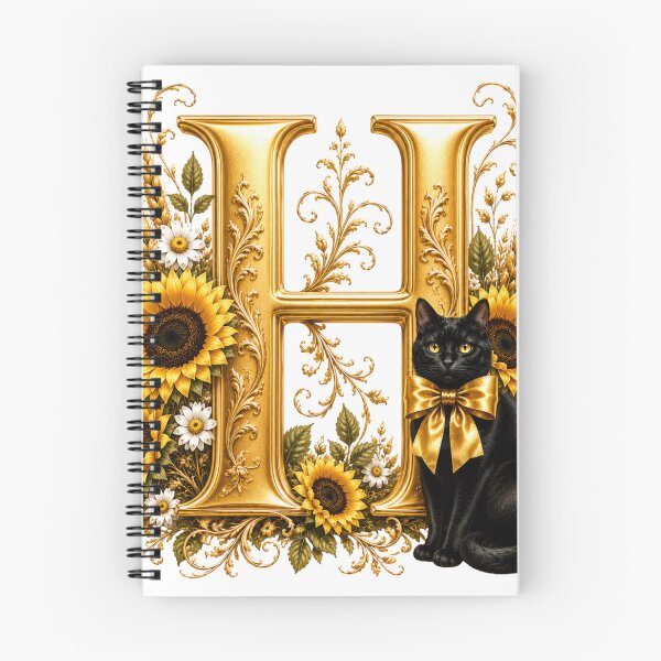 Item preview, Monograma floral com a letra H, gato preto, girassol e inicial botânica dourada | Arte elegante com o alfabeto designed and sold by MoodLay.