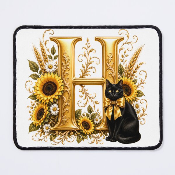 Item preview, Monograma floral com a letra H, gato preto, girassol e inicial botânica dourada | Arte elegante com o alfabeto designed and sold by MoodLay.