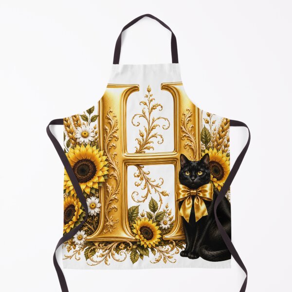 Item preview, Monograma floral com a letra H, gato preto, girassol e inicial botânica dourada | Arte elegante com o alfabeto designed and sold by MoodLay.