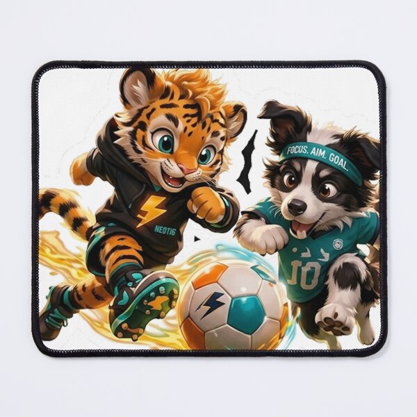 Item preview, Cute Soccer Tiger and Collie Sticker - Funny Anime Animal Shirt, mug designed and sold by NeoTigLuna.