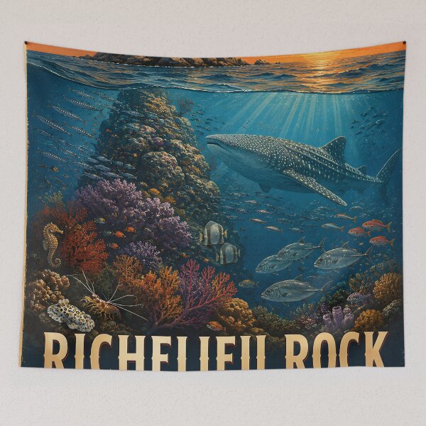 Item preview, Richelieu Rock Whale Shark Kingdom Vintage Travel Poster – Surin Islands Thailand designed and sold by Spirit of Siam.