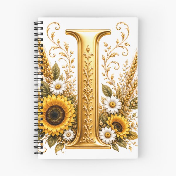 Item preview, Elegant Letter I Monogram with Black Cat, Sunflowers & Gold Floral Design | Personalized Botanical Alphabet designed and sold by MoodLay.