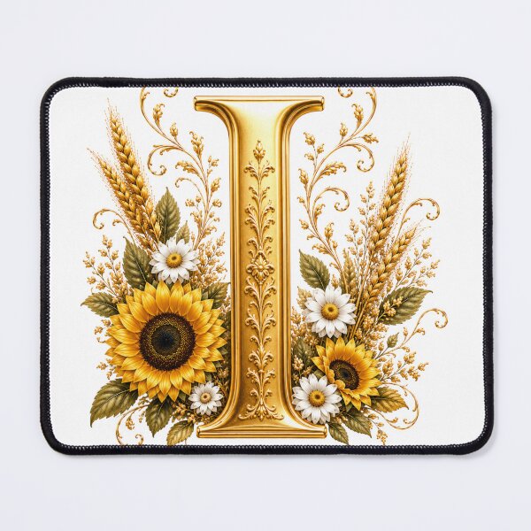Item preview, Elegant Letter I Monogram with Black Cat, Sunflowers & Gold Floral Design | Personalized Botanical Alphabet designed and sold by MoodLay.