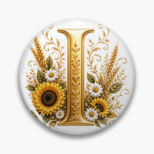 Item preview, Elegant Letter I Monogram with Black Cat, Sunflowers & Gold Floral Design | Personalized Botanical Alphabet designed and sold by MoodLay.